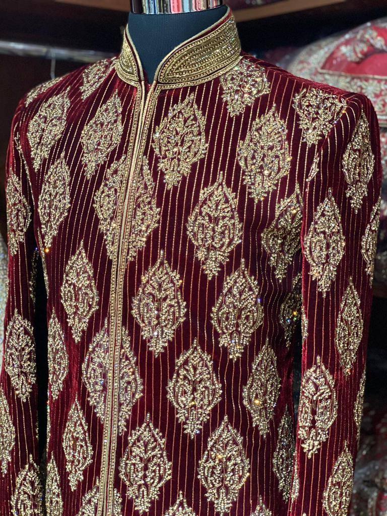 Maroon Velvet Size 40 Sherwani