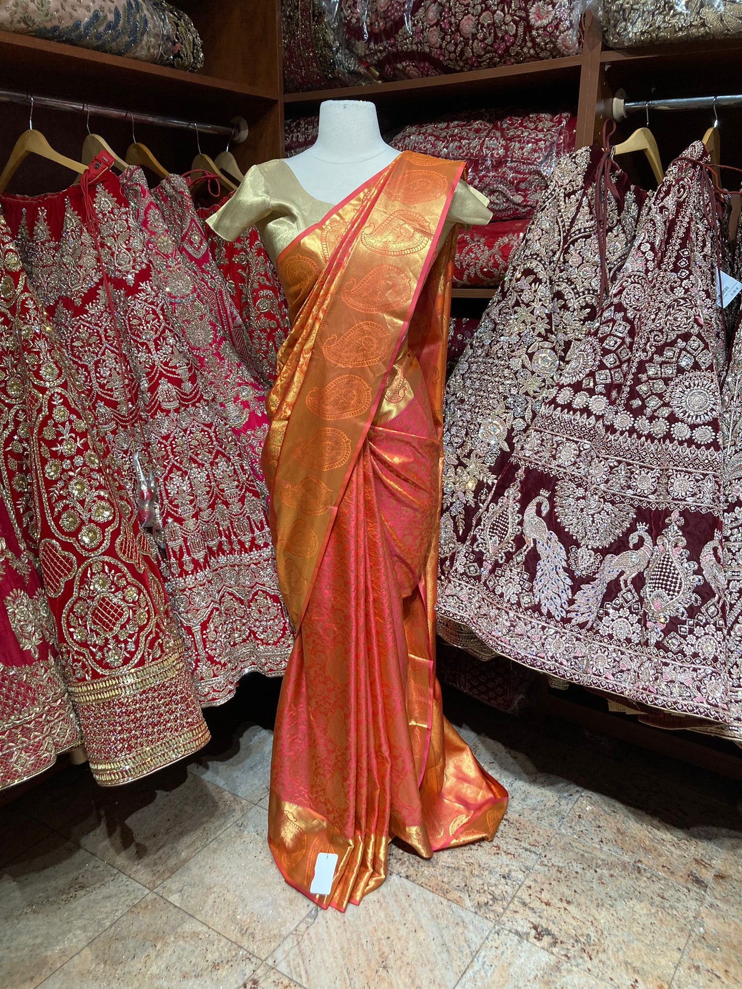 Tangerine Orange Pure Silk Kanjeevaram Saree PSK-019