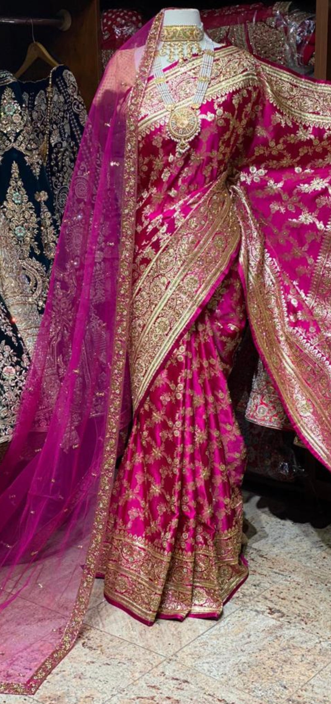 Hot Pink Pure Silk Banarasi Bridal Saree BBS-004