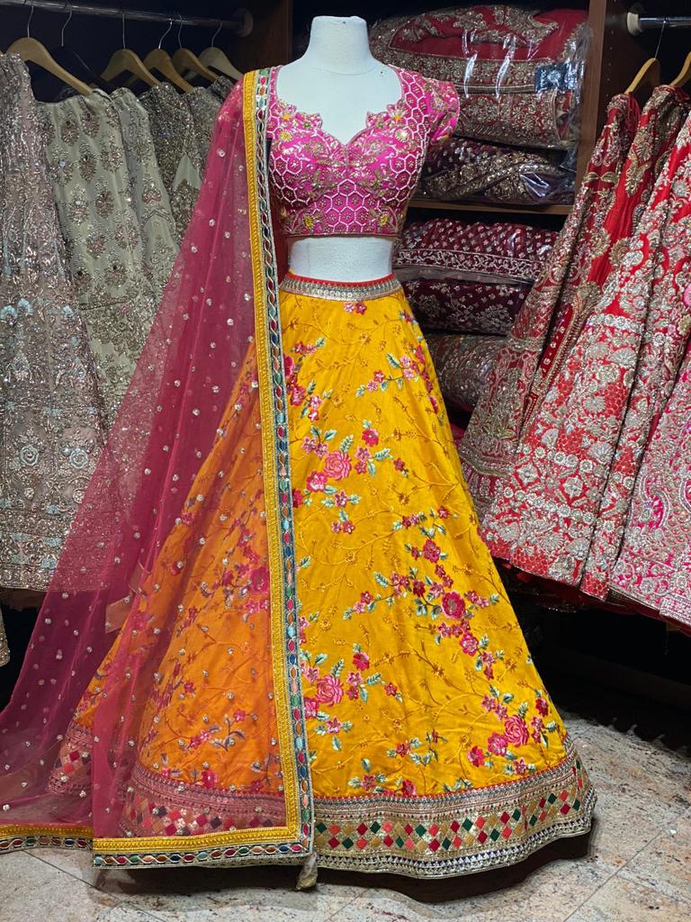 Marigold Yellow Floral Party Wear Lehenga PWL-037