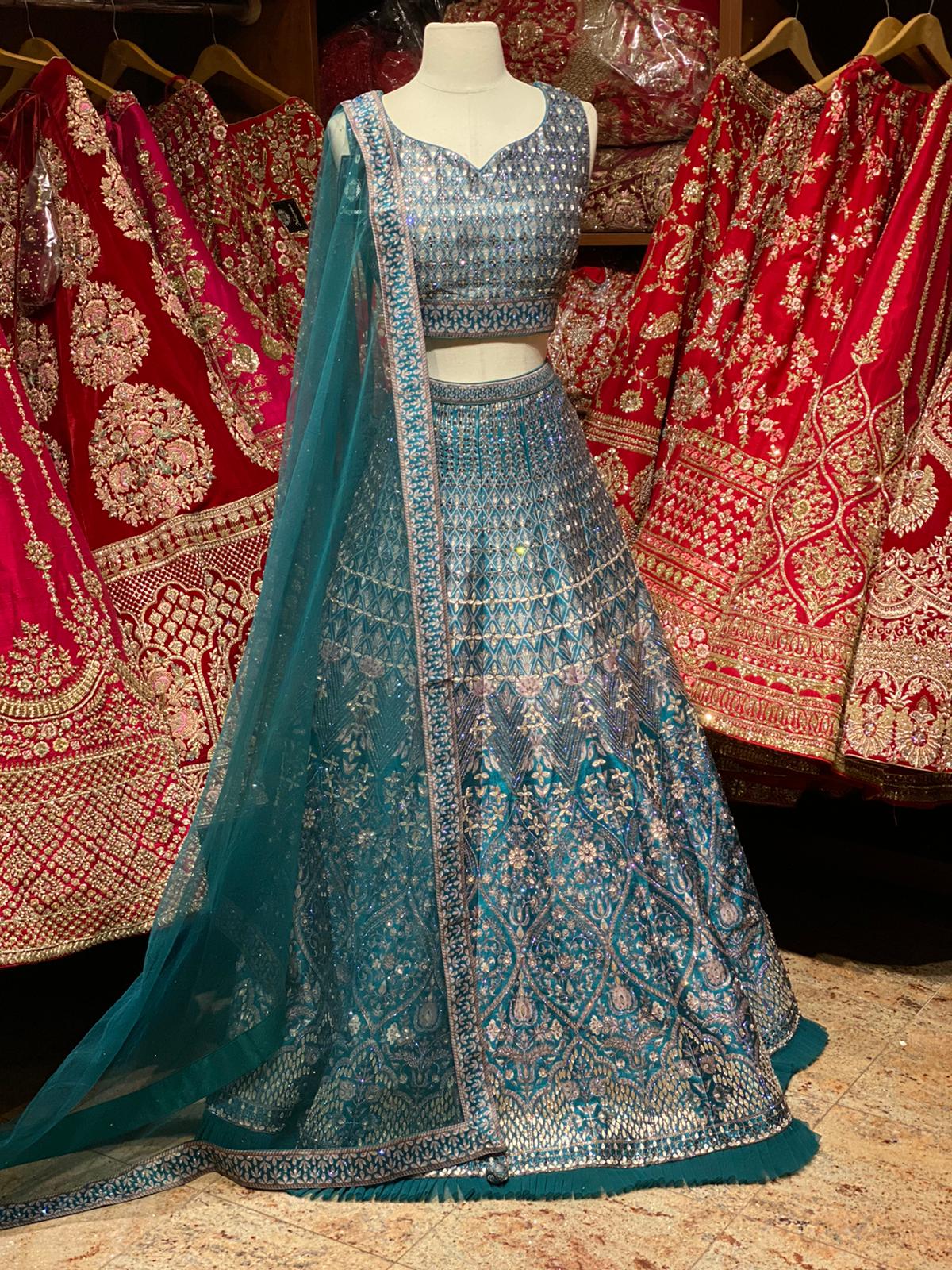 Teal Green Party Wear Lehenga PWL-116