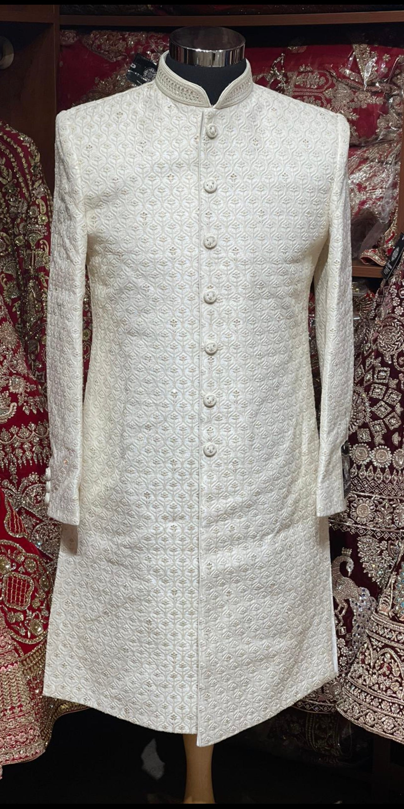 Off White Thread Embroidered Sherwani-P10S45