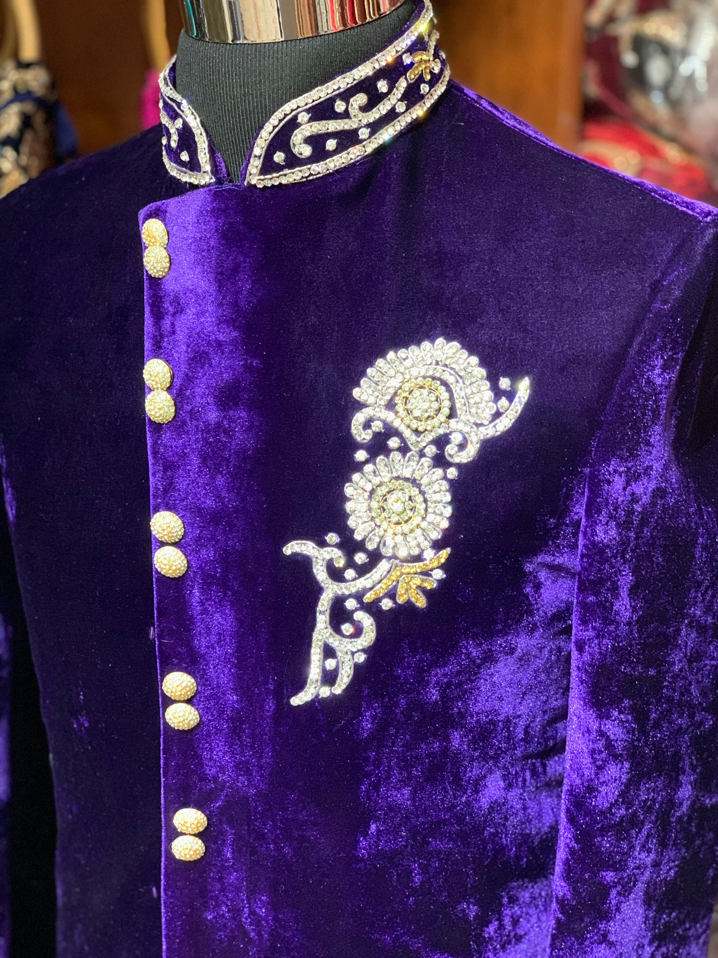 Asymmetric Velvet Sherwani