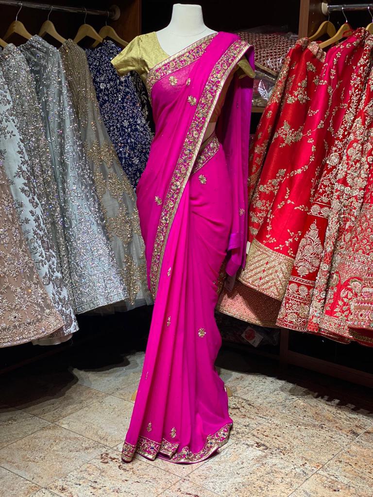 Hot Pink Georgette Saree