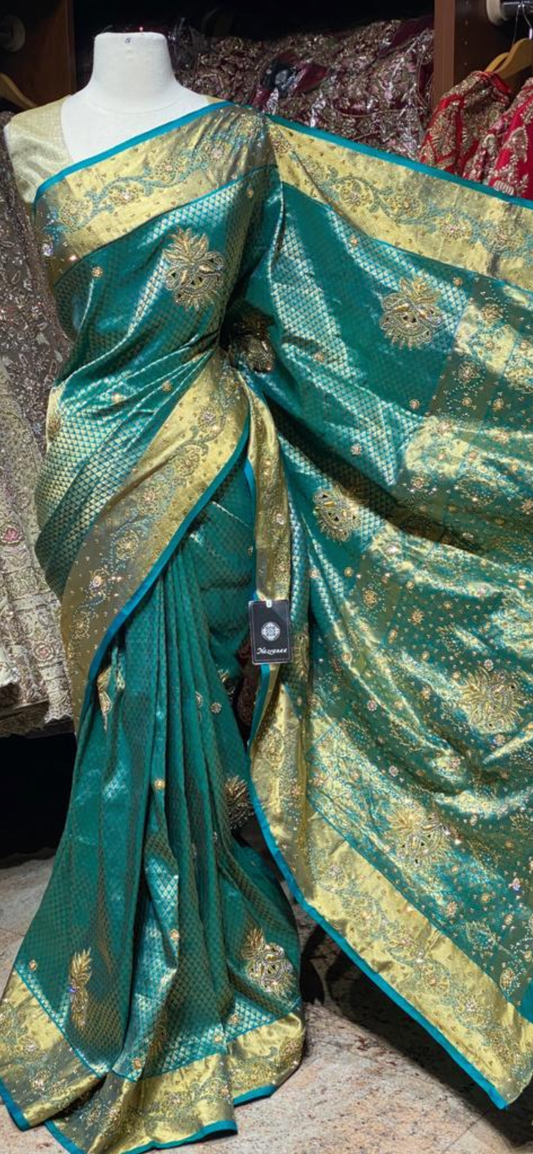 Dark Teal Green Pure Silk Kanjeevaram Saree PSK-03