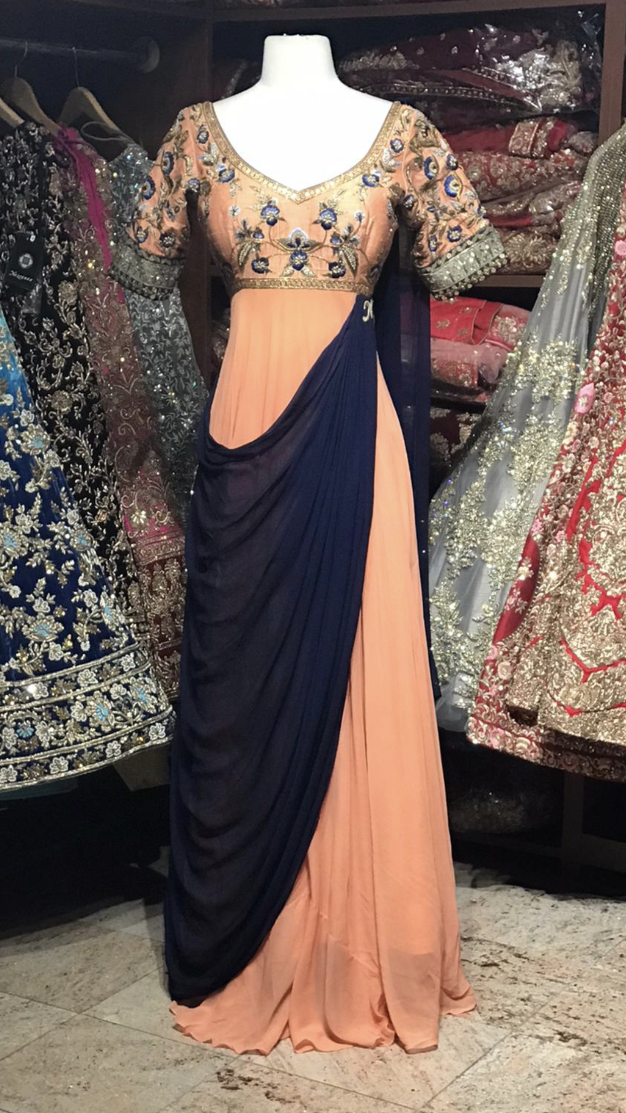 Peach Navy Size 38 Anarkali