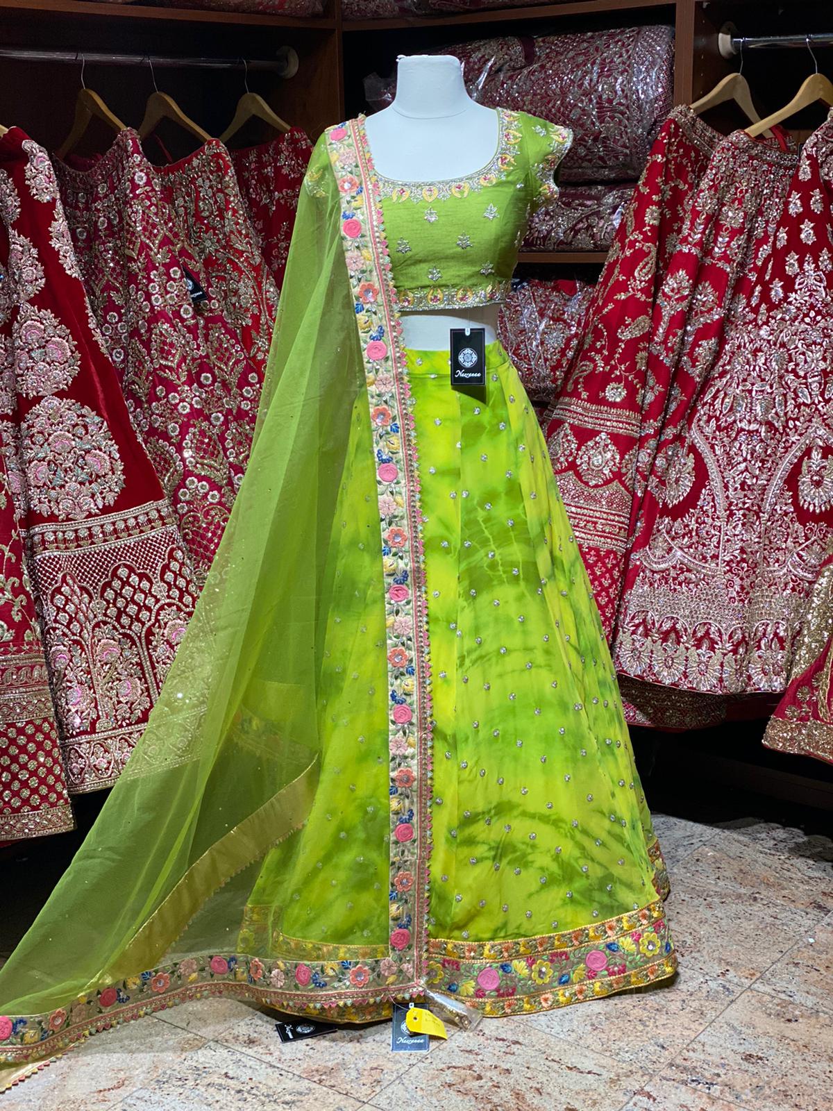 Tie n Dye Lime Green Party Wear Lehenga PWL-121