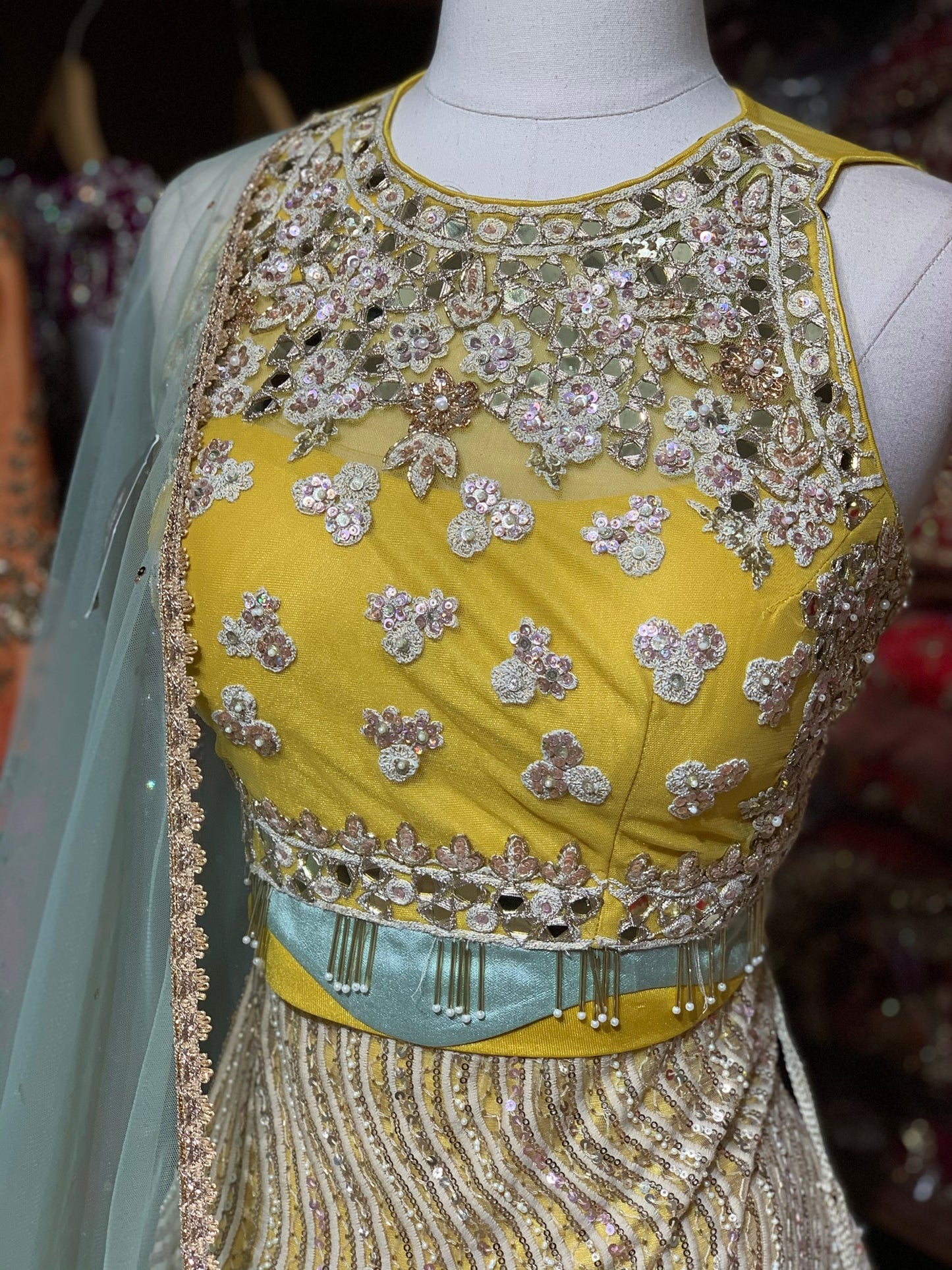 Yellow Size 38 Tiered Lehenga