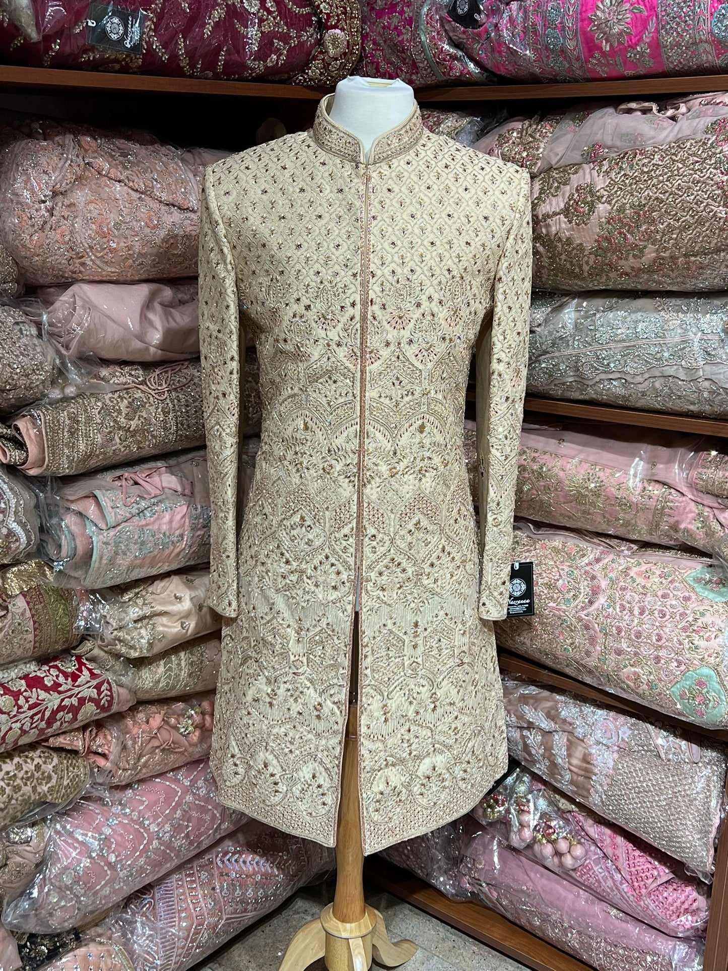 Cream Resham Embroidered Sherwani- R14-N88