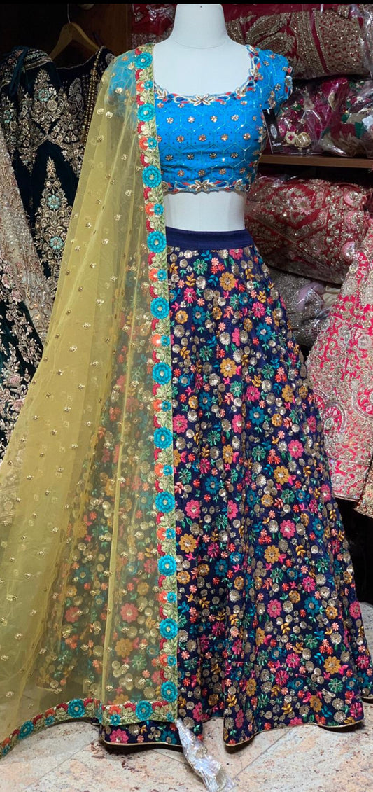 Navy Blue Floral Party Wear Lehenga PWL-071