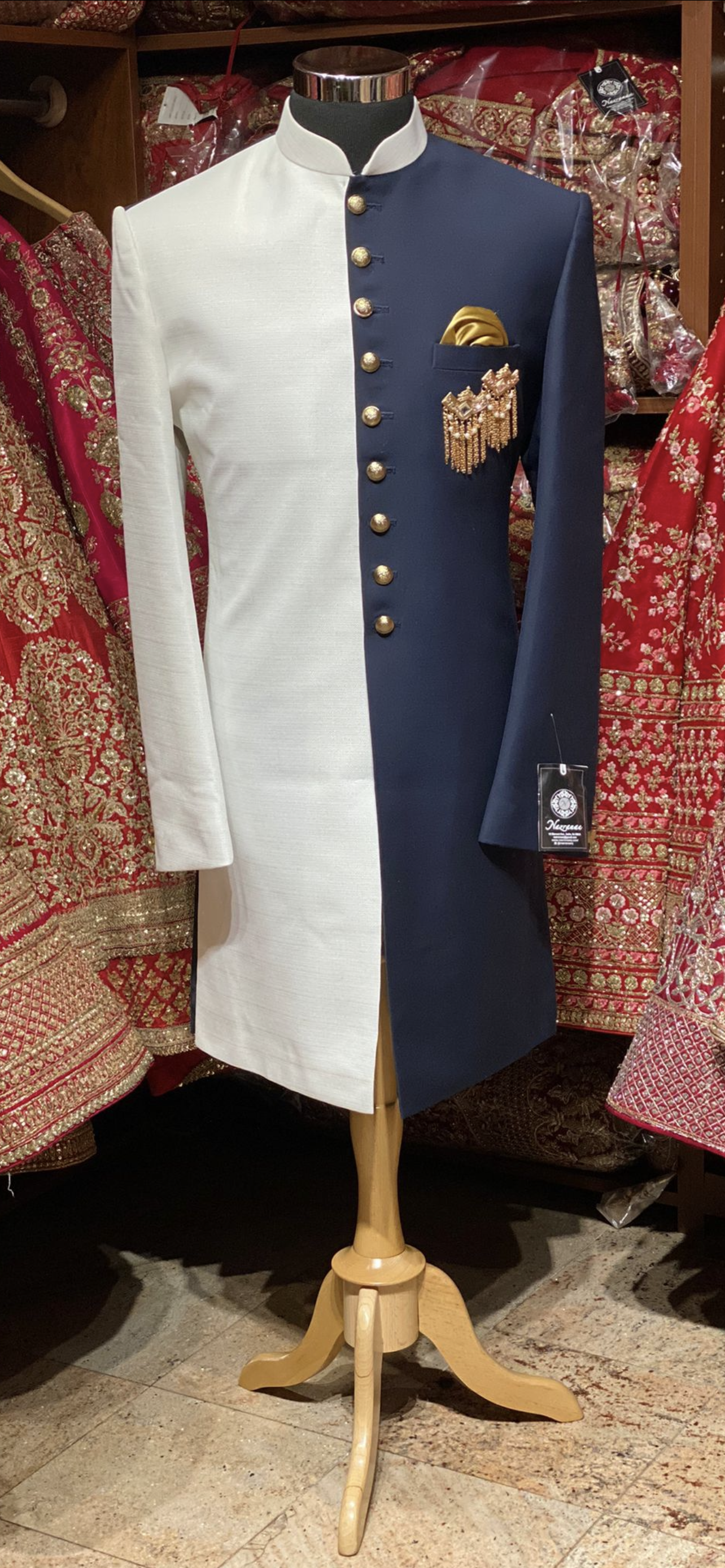 2 Tone White & Regal Blue Prince Sherwani-S28-N10