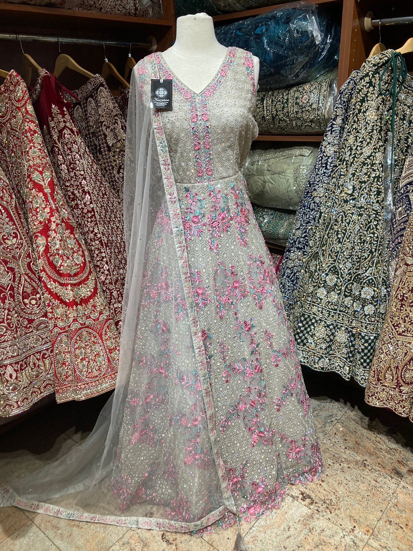 Silver Grey Anarkali PWA-114