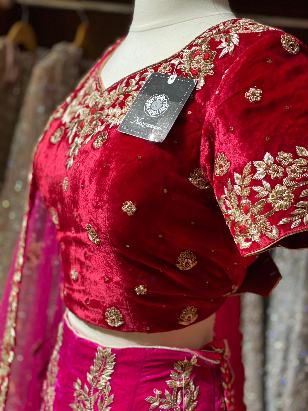 Ombre Pink Size 40 Velvet Lehenga