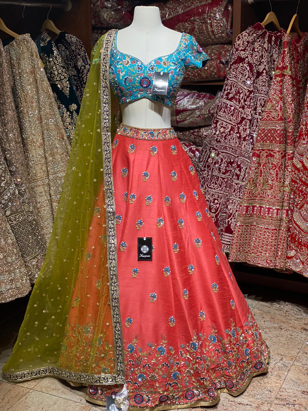 Coral Orange Party Wear Lehenga PWL-055