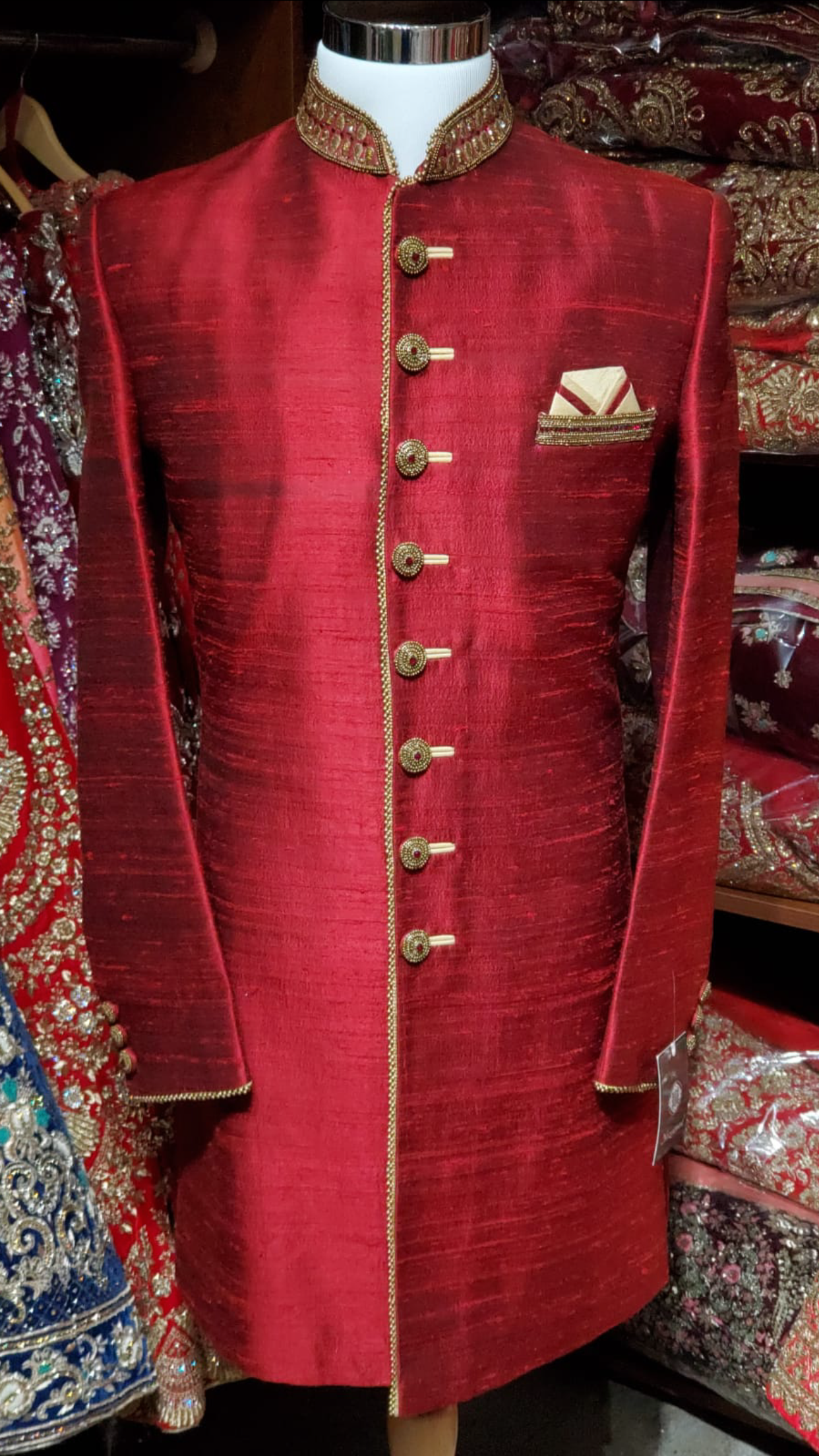 Red Raw Silk Sherwani