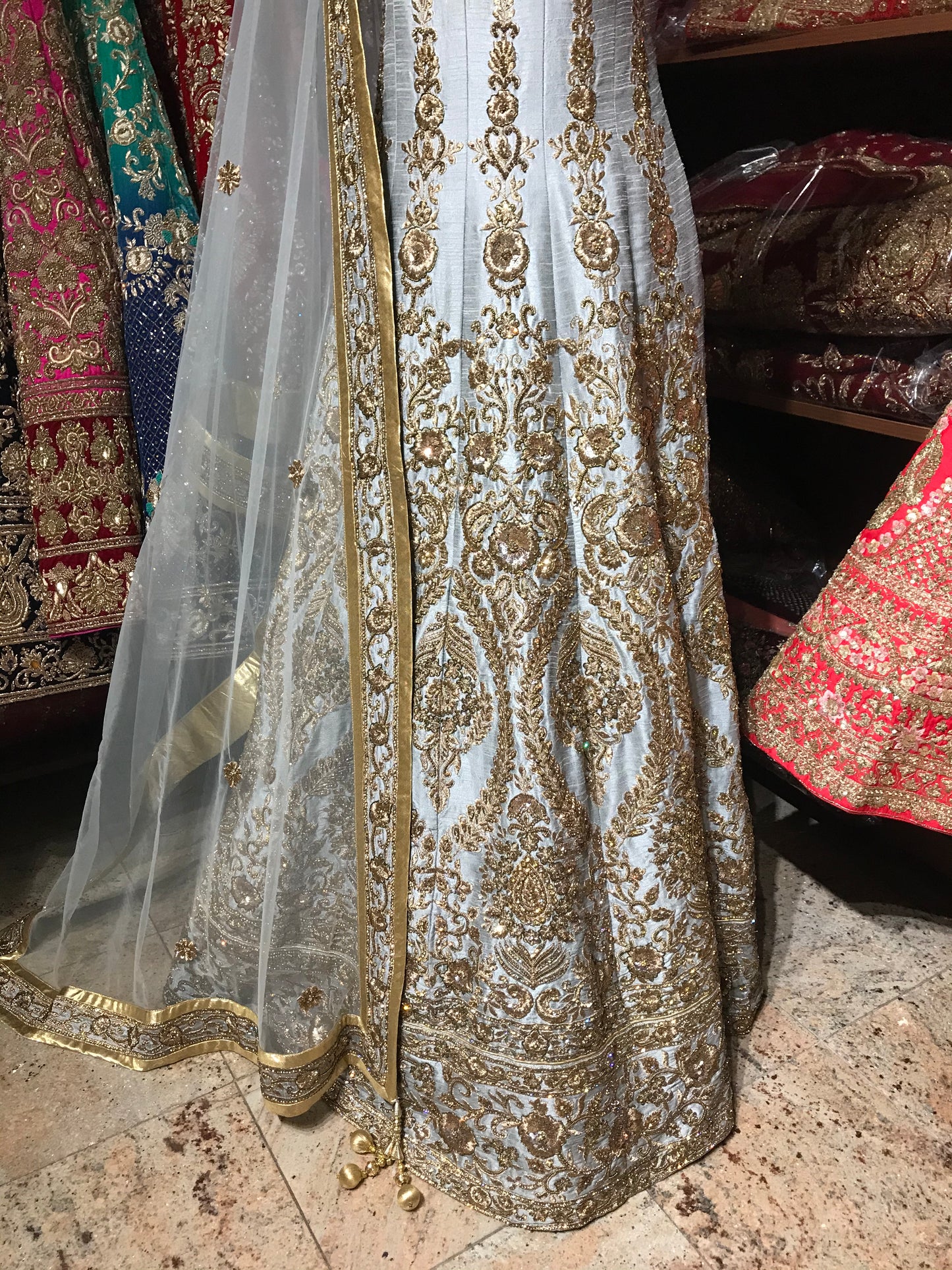 Grey Size 36 Raw Silk Anarkali