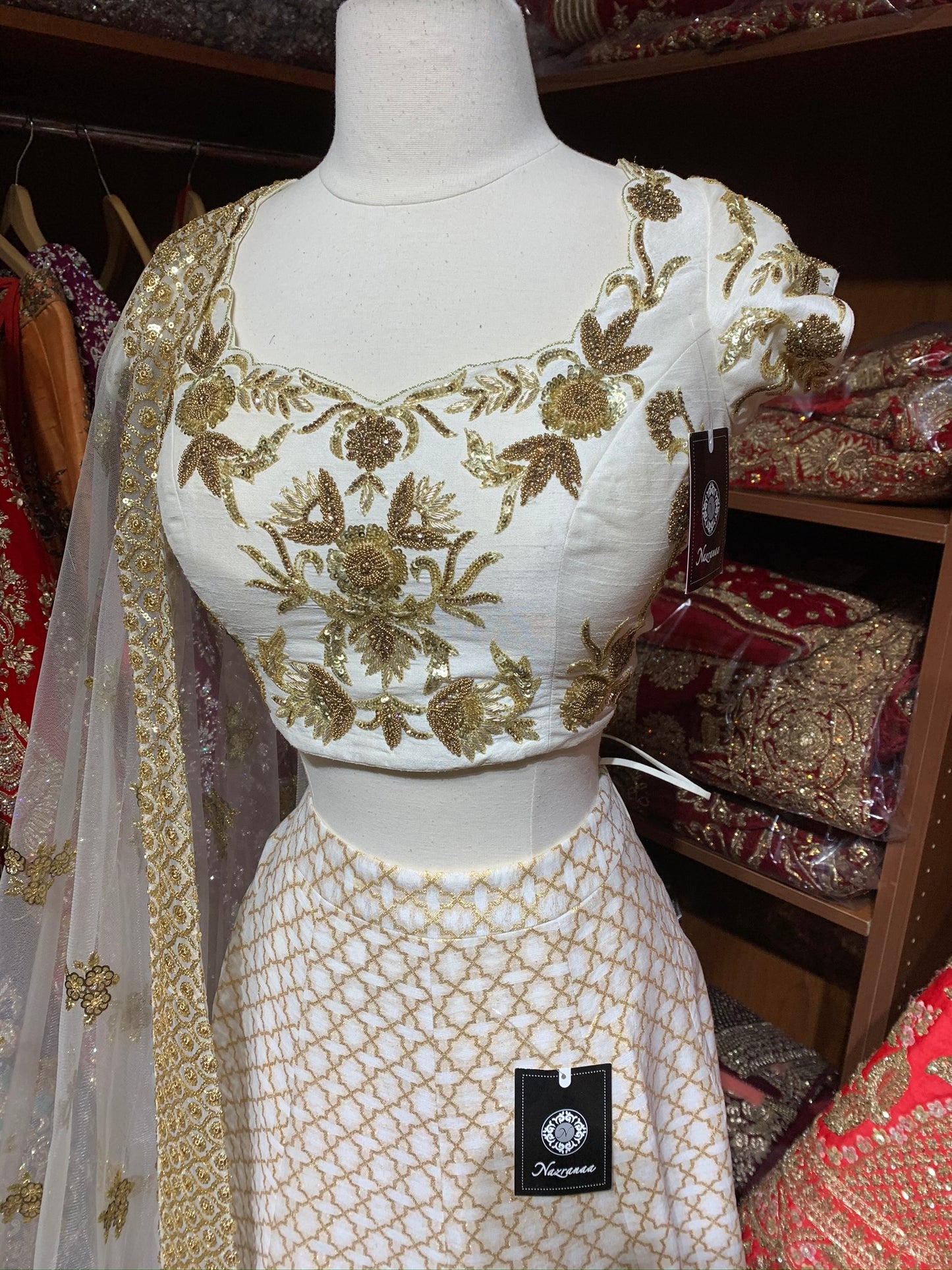 Ivory Size 38 Brocade Lehenga