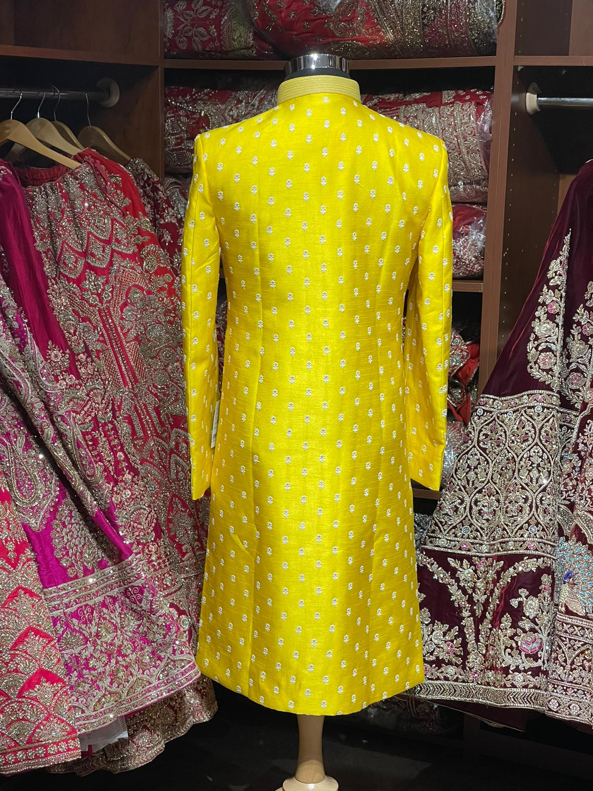 Mustard Yellow Thread Embroidered Sherwani- M1033