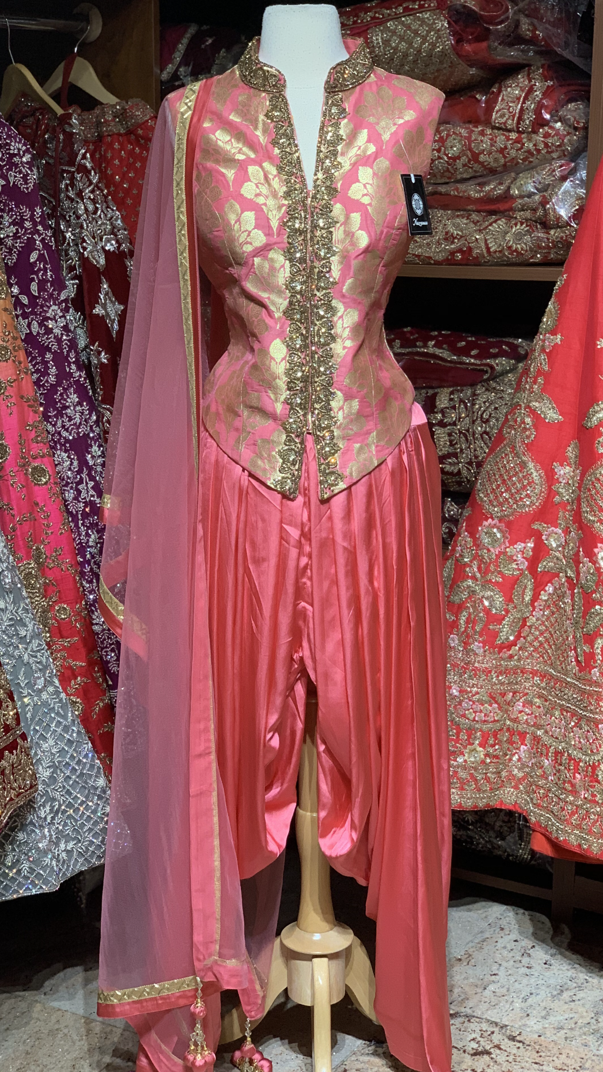 Pink Brocade Size 38 Dhoti Suit