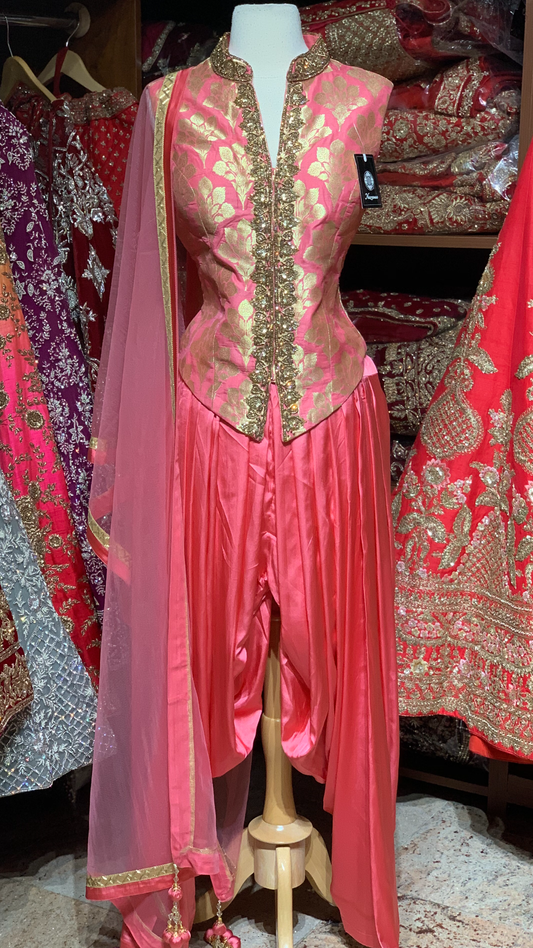 Pink Brocade Size 38 Dhoti Suit