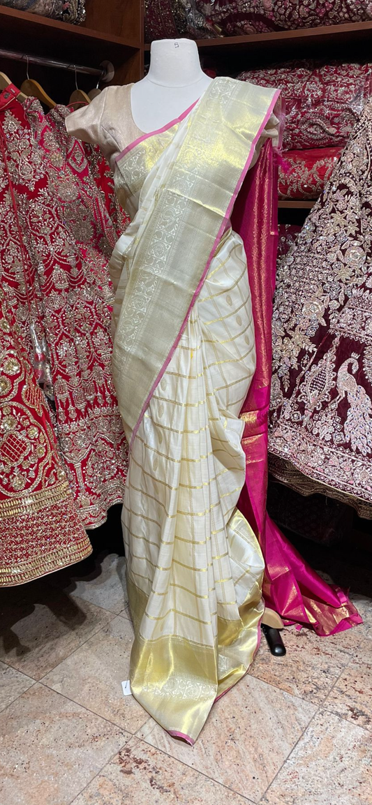 Vista White Pure Silk Kanjeevaram Saree PSK-014