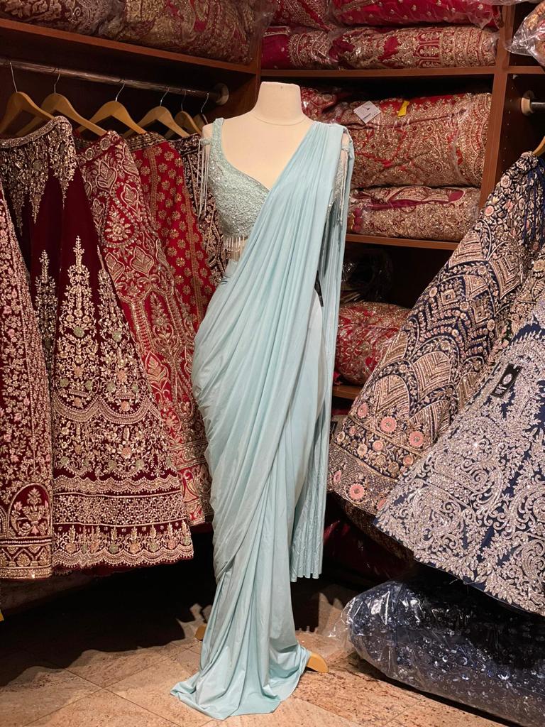 Powder Blue Pre-Stitched Saree W/ Readymade Blouse PSS-41