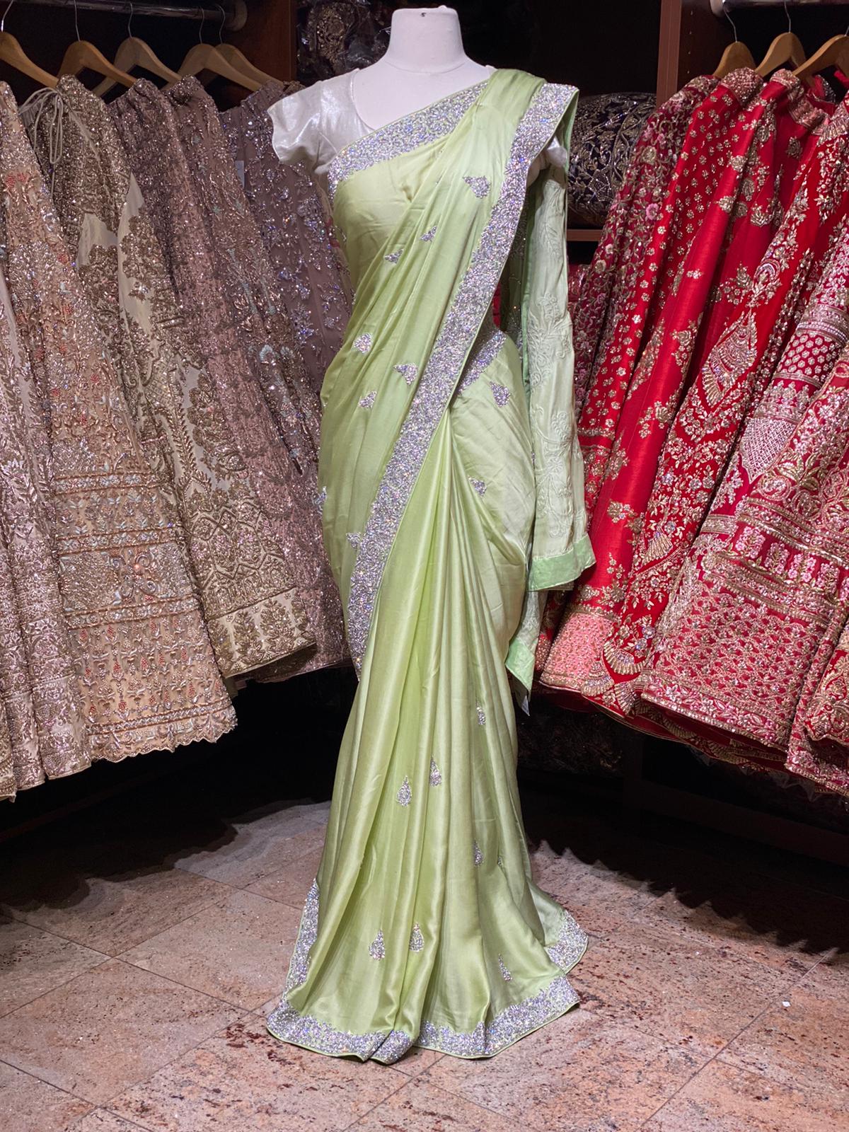 Mint Green Satin Silk Saree PWS-022