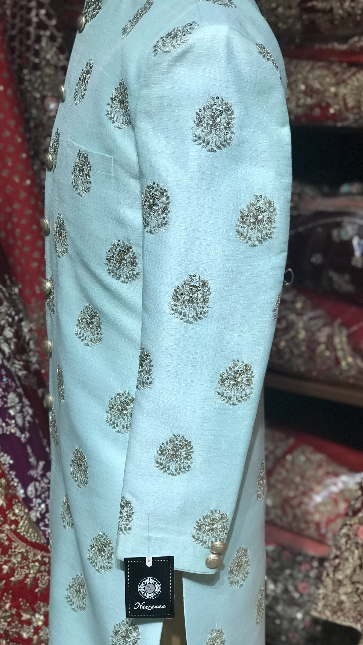 Blue Raw Silk Sherwani