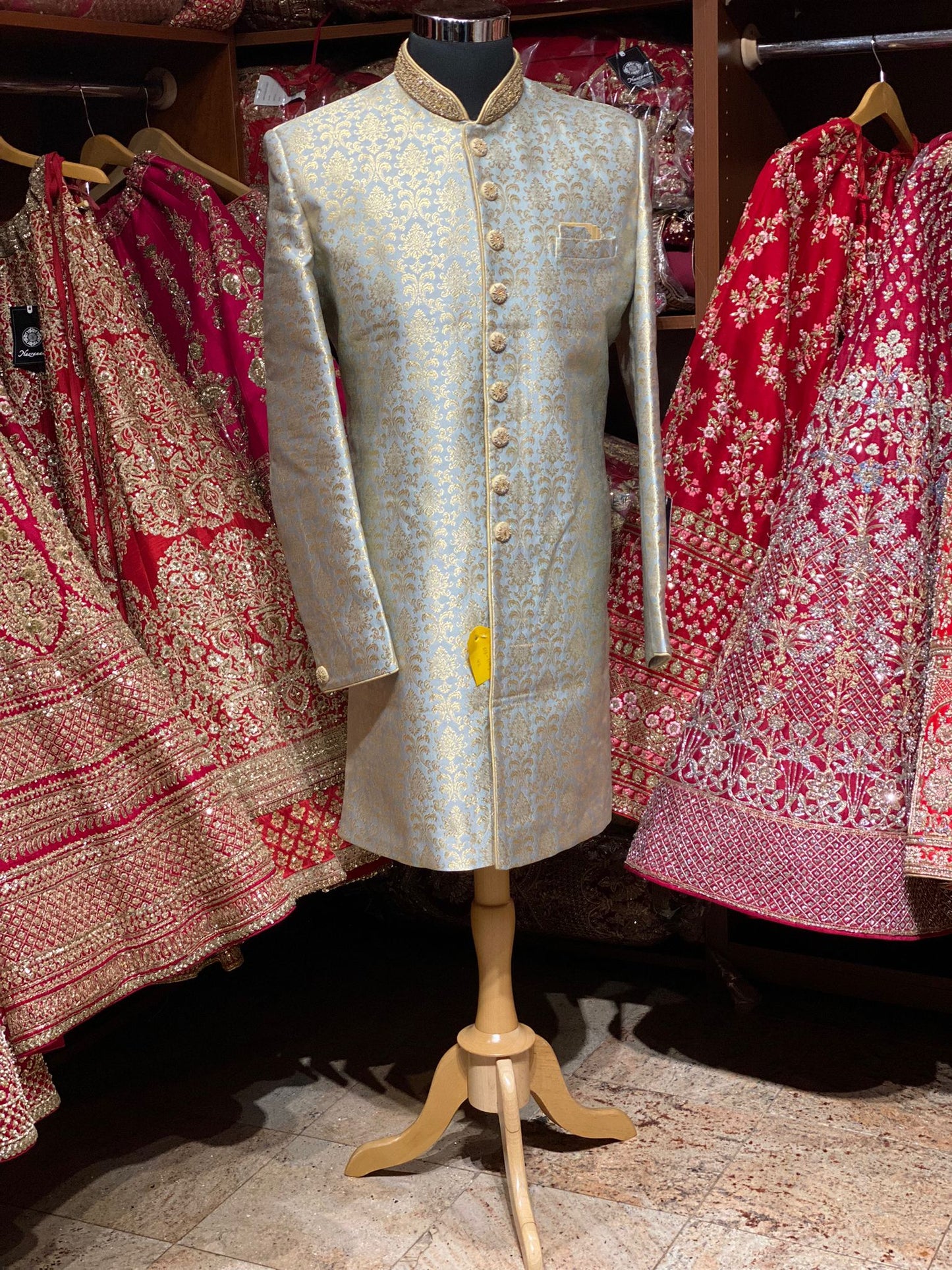 Powder Blue Zari Embroidered Sherwani-1193