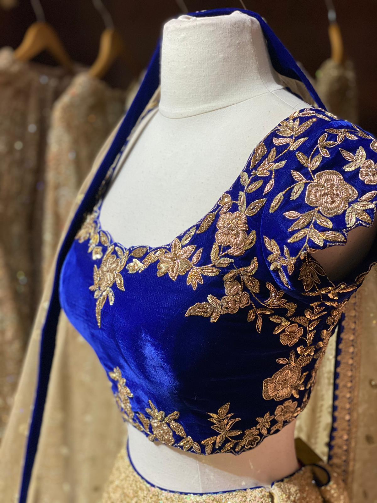 Sparkle Gold and Royal Blue Party Wear Lehenga PWL-028