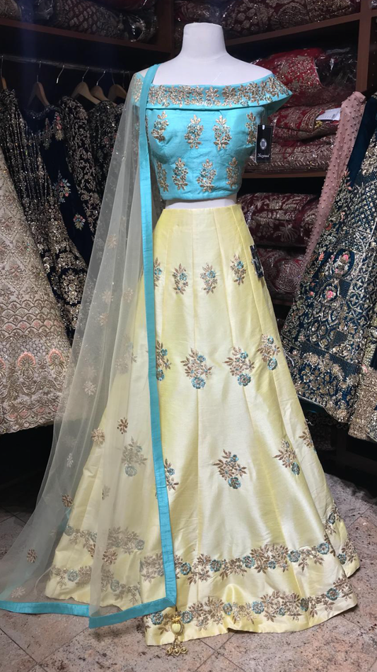 Yellow Size 38 Off Shoulder Lehenga