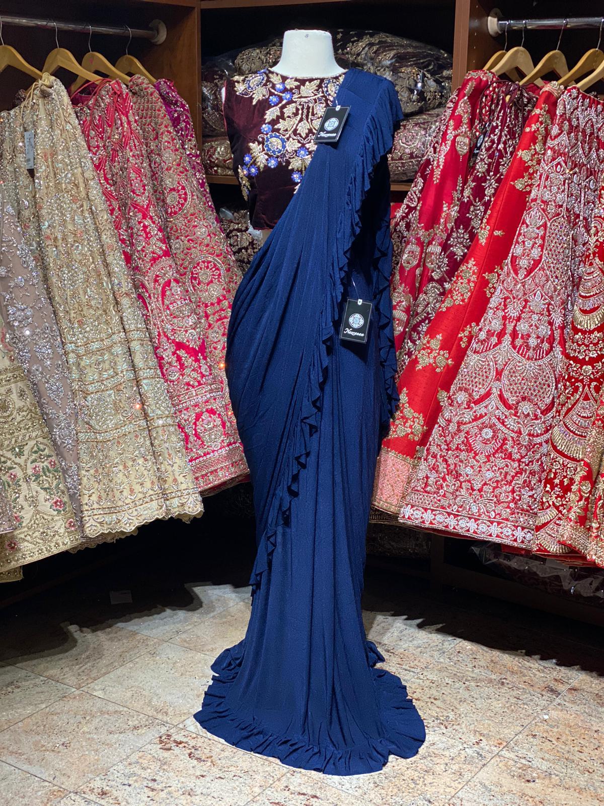 Navy Blue Pre-Stitched Saree W/ Readymade Blouse PSS-1