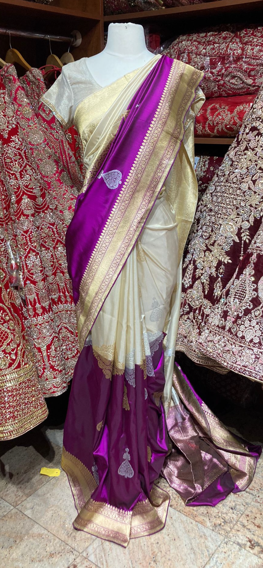 Beige and Purple Saree BS-016