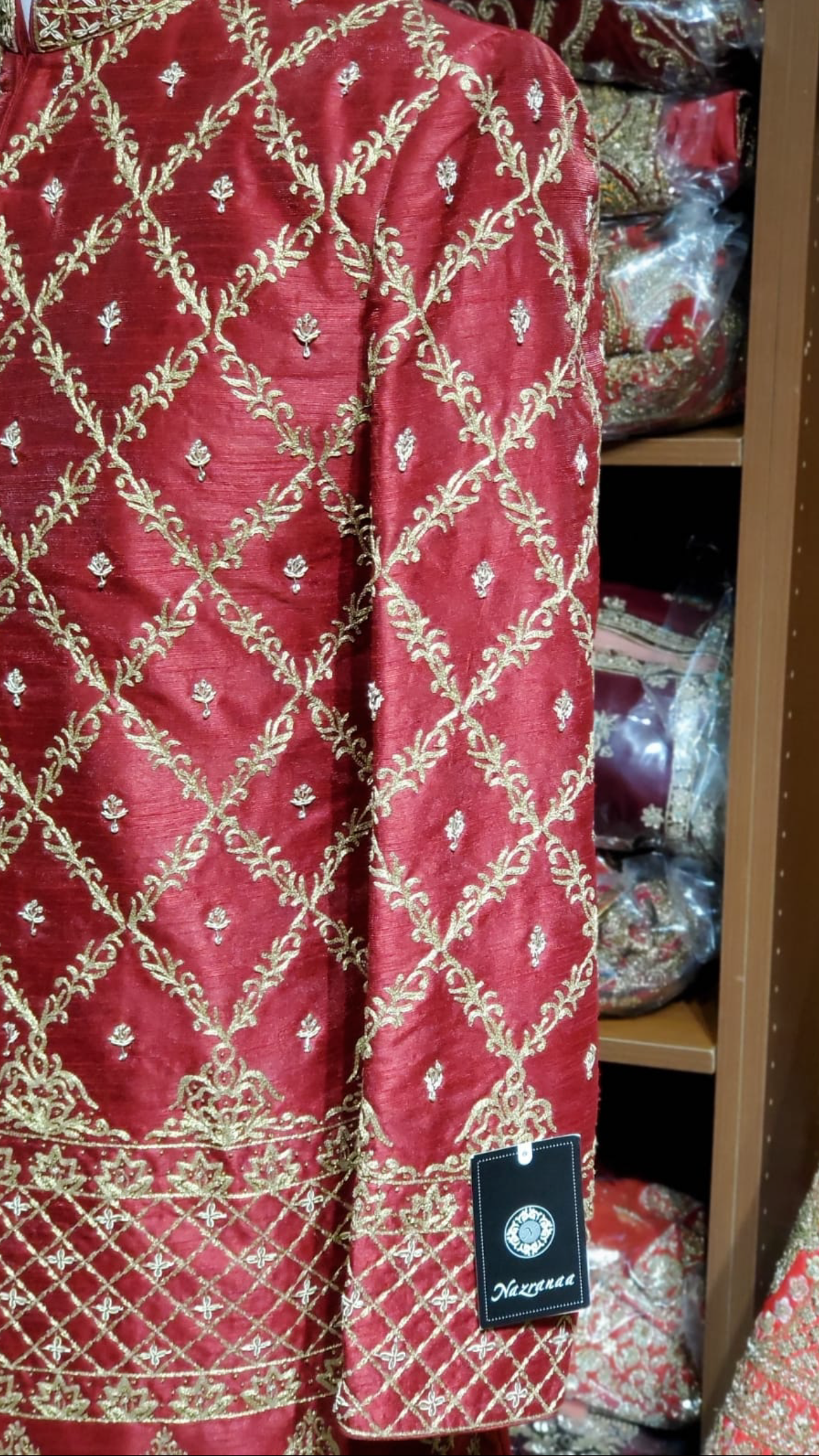 Red Raw Silk Sherwani