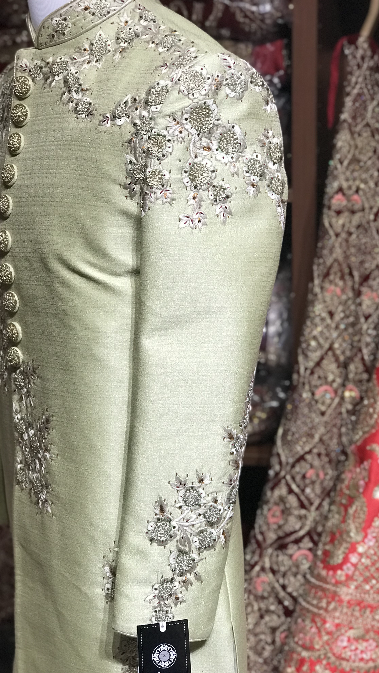 Sage Floral Embroidery Sherwani