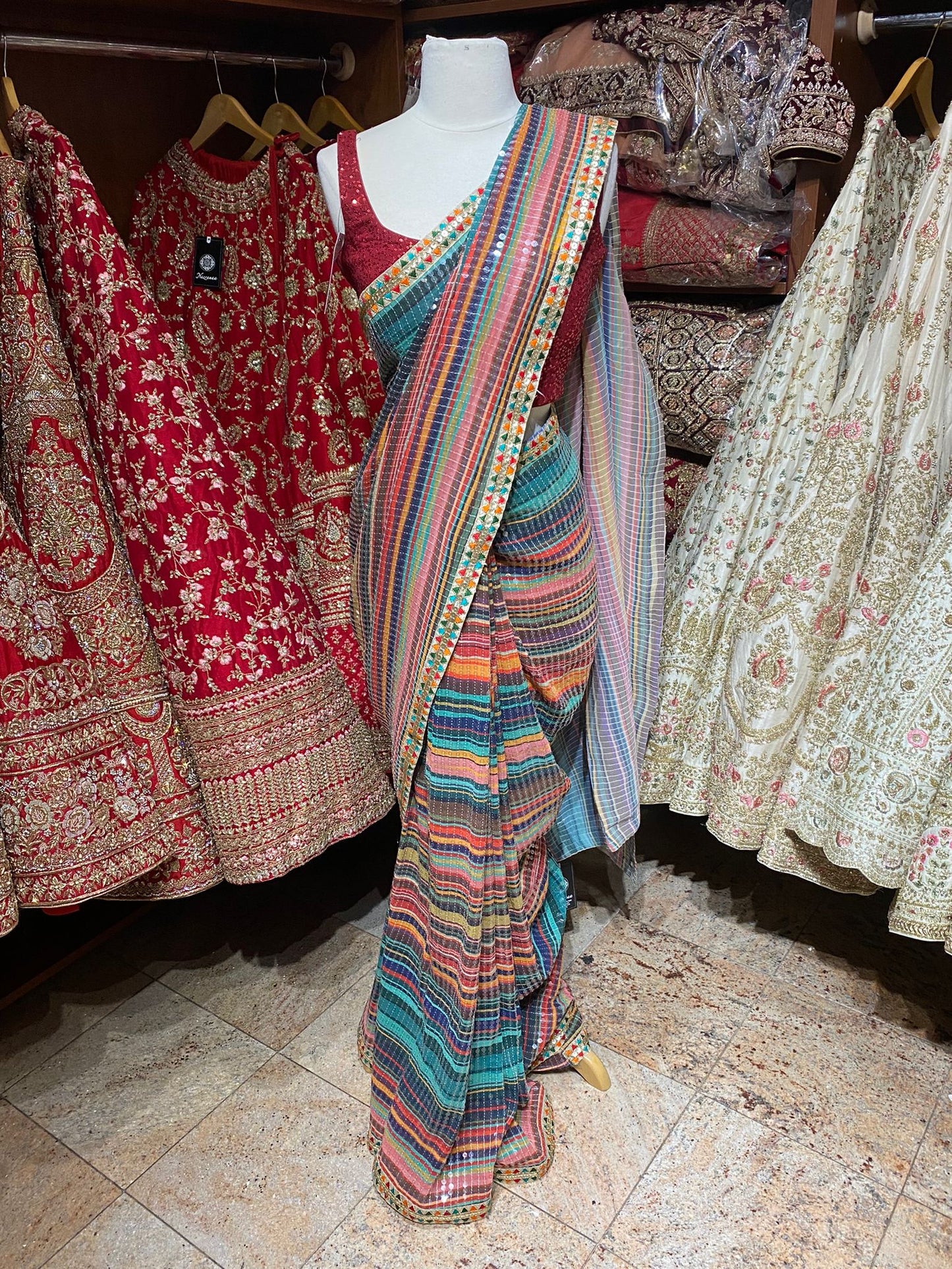 Multicolor Strips Saree PWS-107