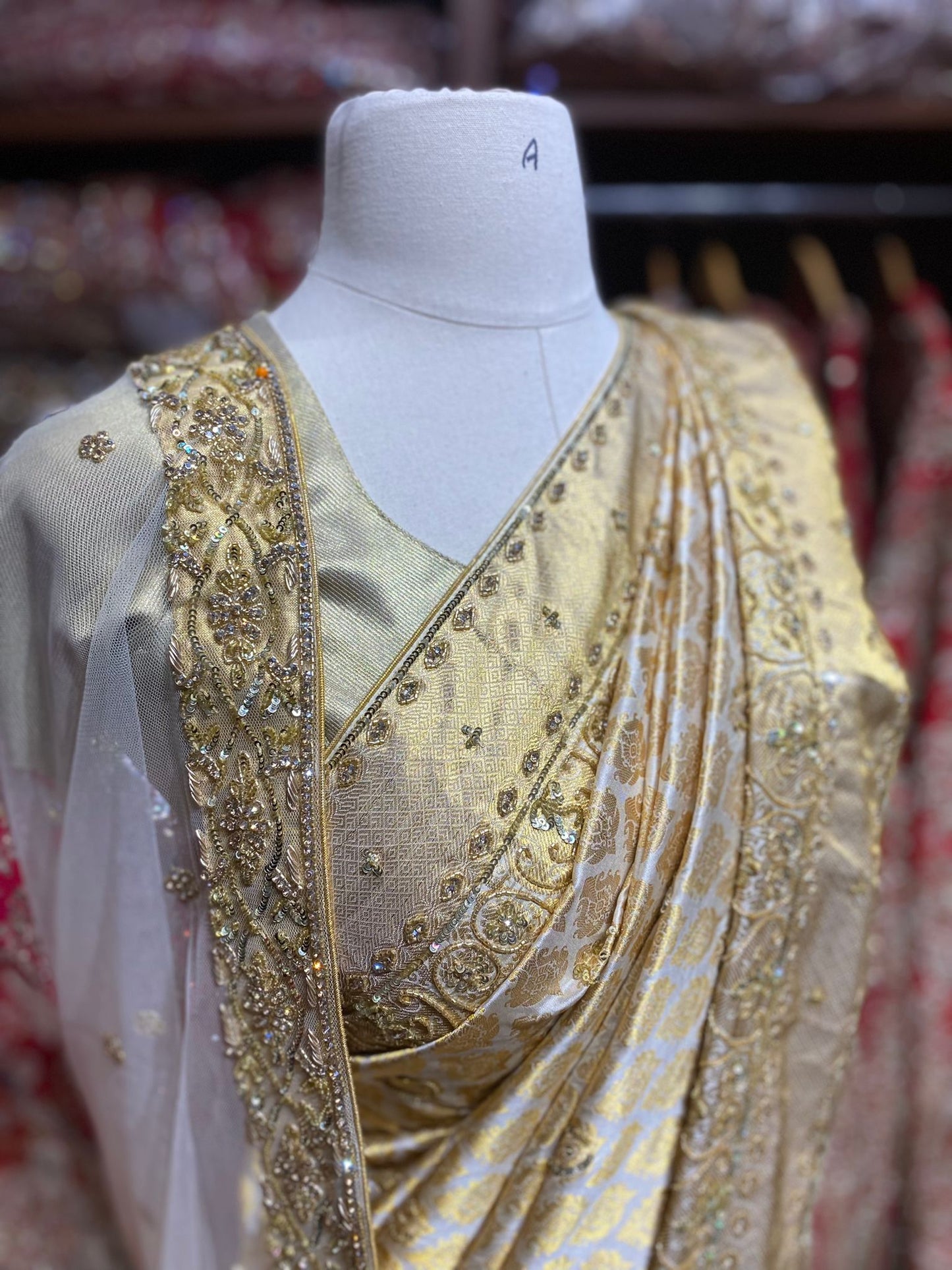 Grand Golden Pure Silk Banarasi Bridal Saree BBS-019