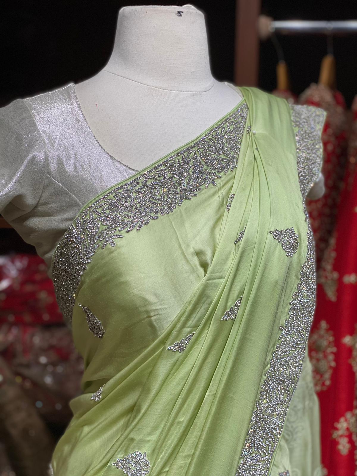 Mint Green Satin Silk Saree PWS-022