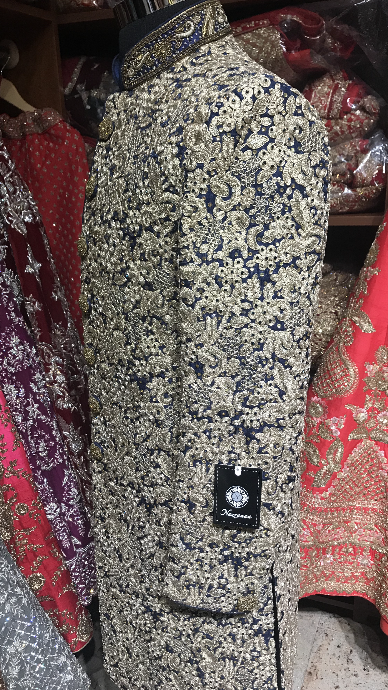 Bespoke Navy Sequin Embroidery Sherwani