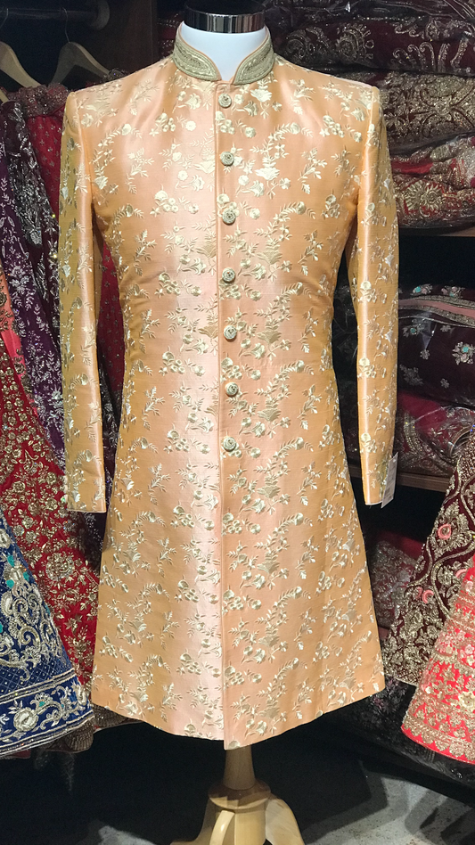 Peach Raw Silk Sherwani