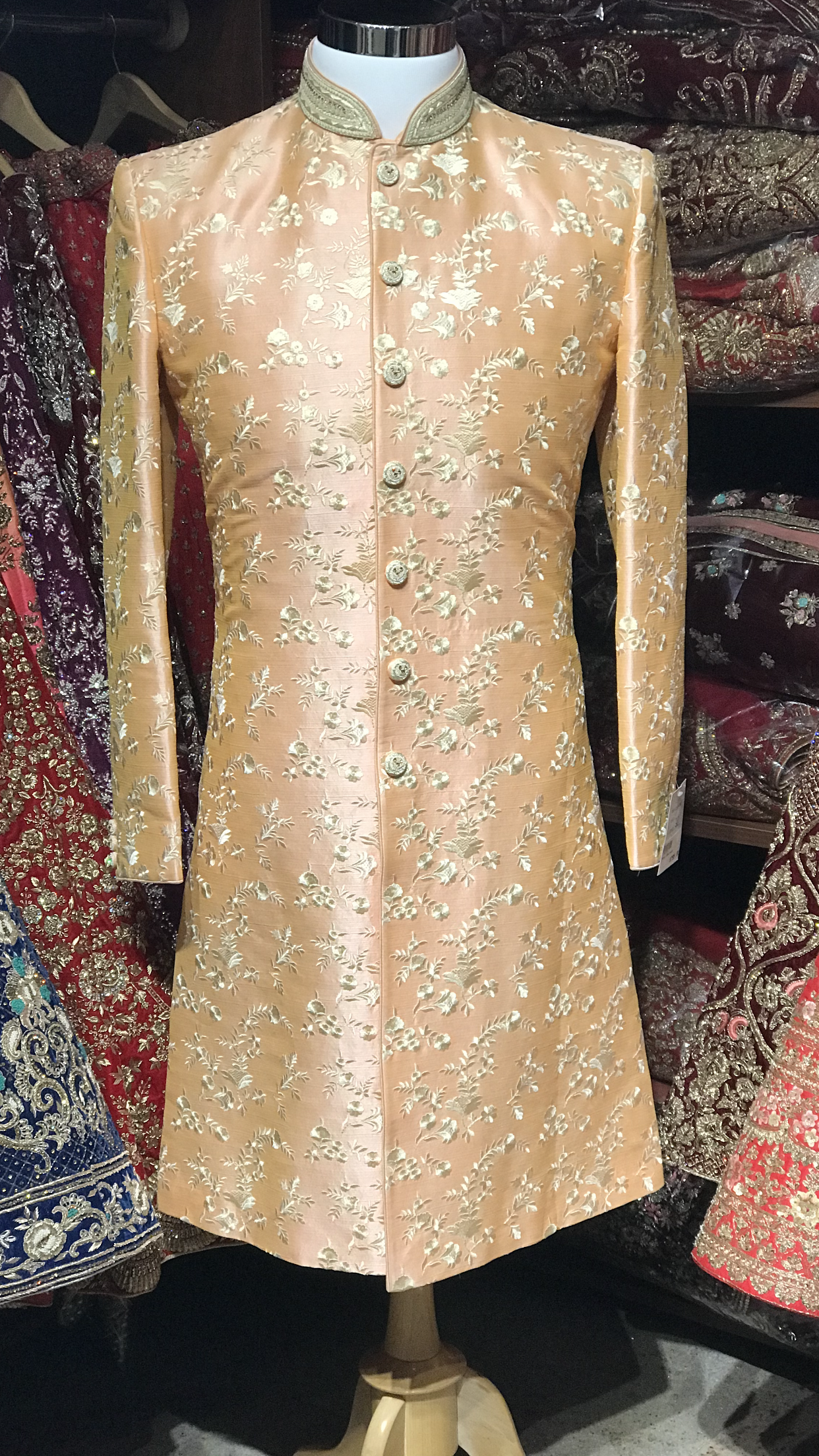 Peach Raw Silk Sherwani