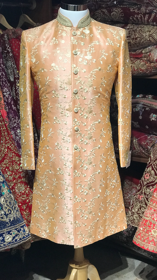 Peach Raw Silk Sherwani