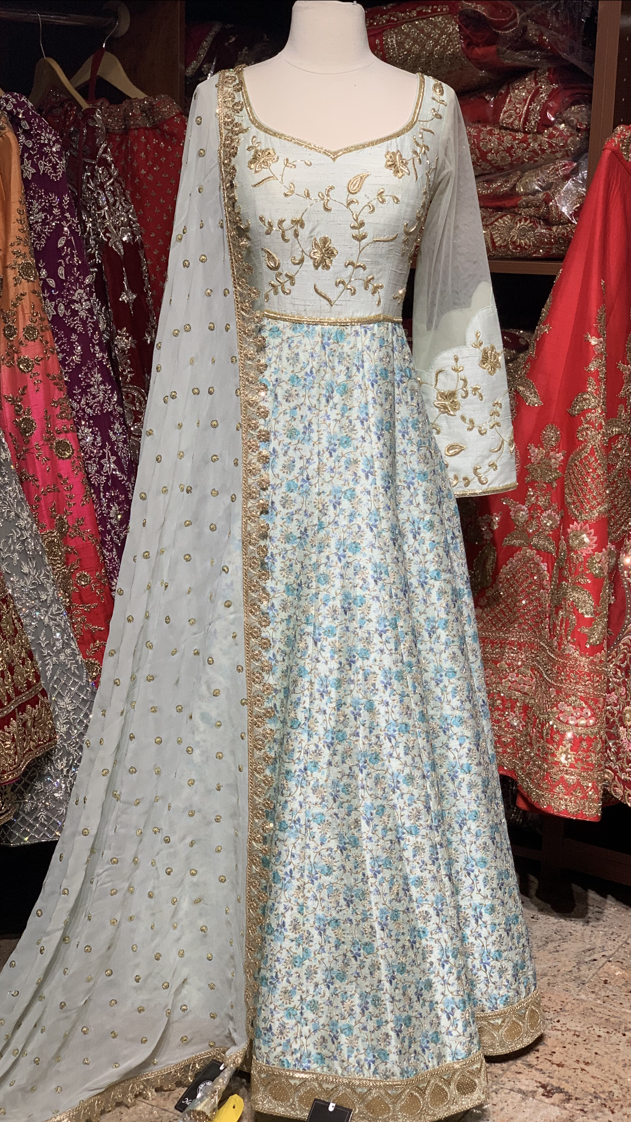 Pastel Blue Size 38 Floral Anarkali