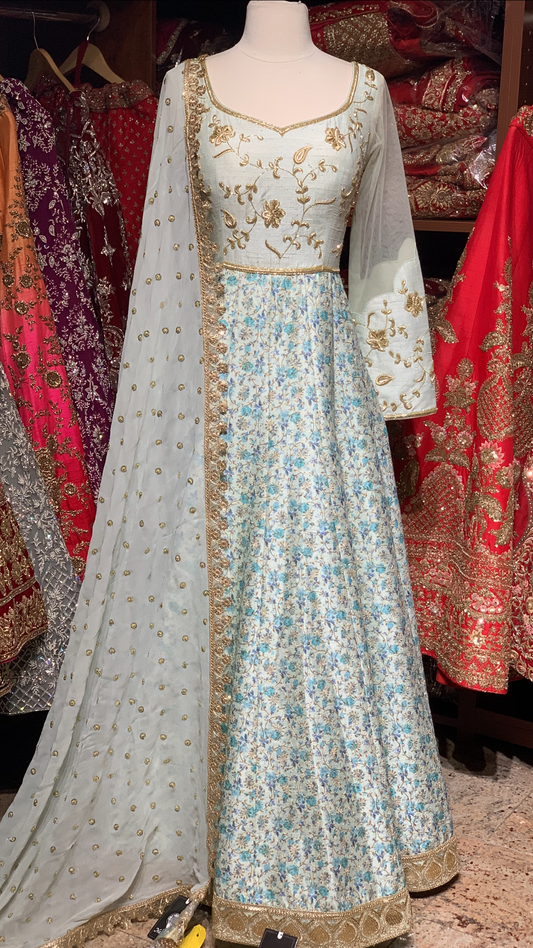 Pastel Blue Size 38 Floral Anarkali