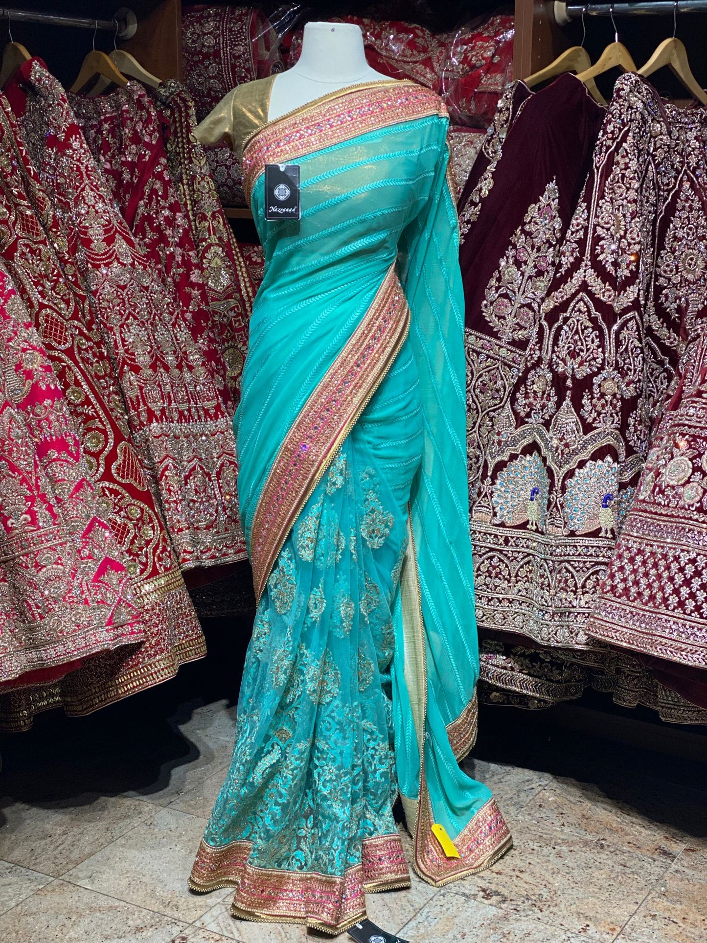 Turquoise Green Saree PWS-125