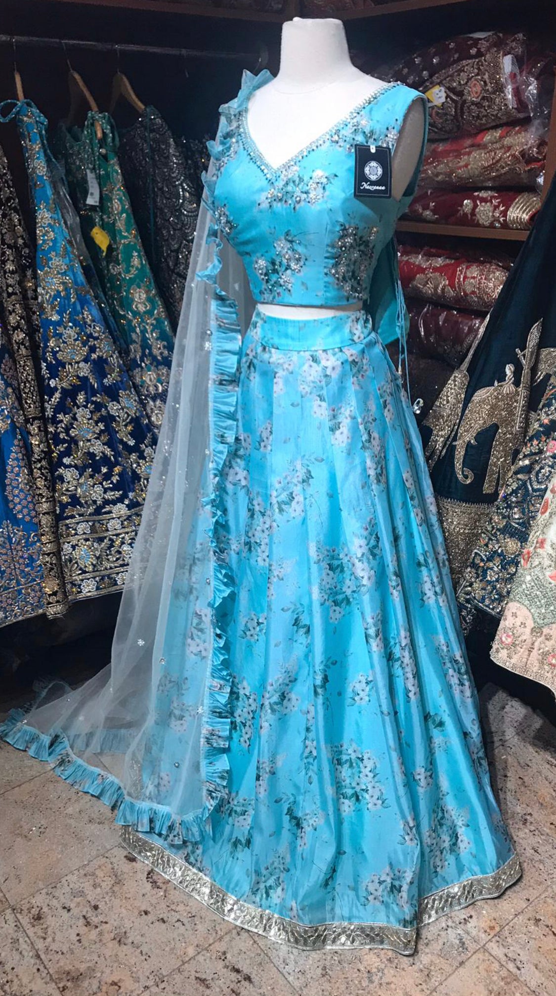 Turquoise Blue Size 38 Floral Lehenga