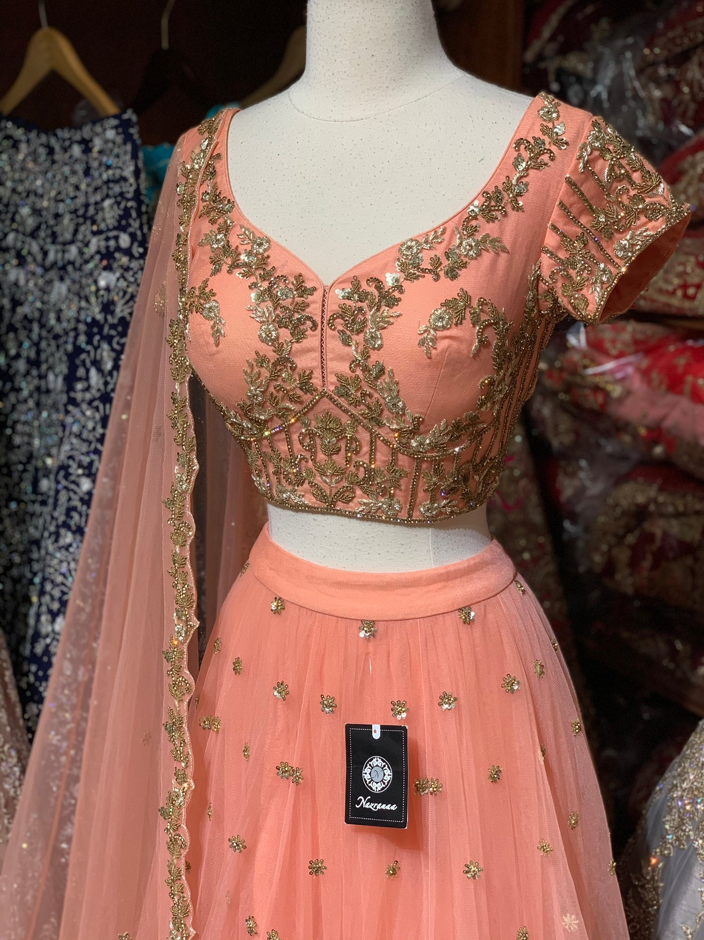 Peach Size 38 Tulle Lehenga