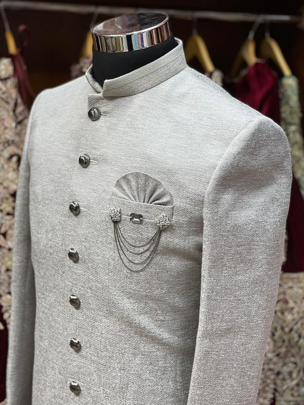 Silver Grey Rajwadi Sherwani- 1254