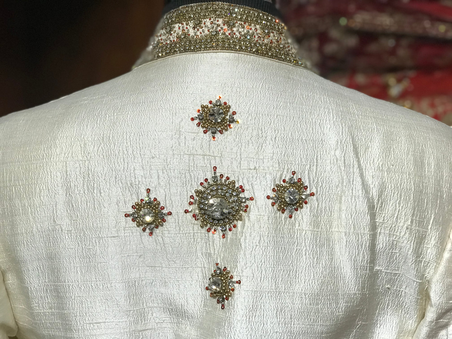 Cream Sherwani W/ Red Accents