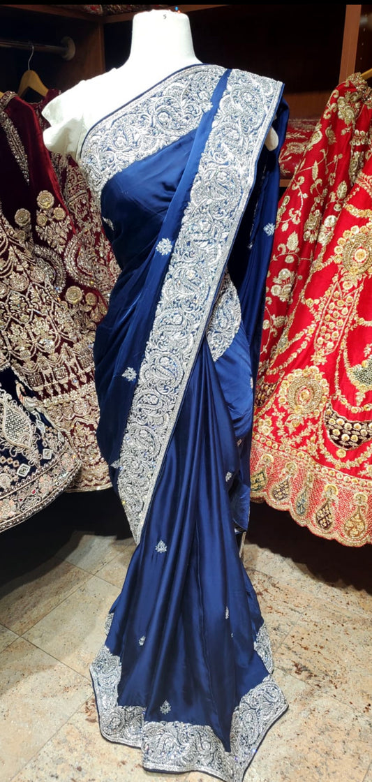 Royal Blue Satin Silk Saree PWS-033